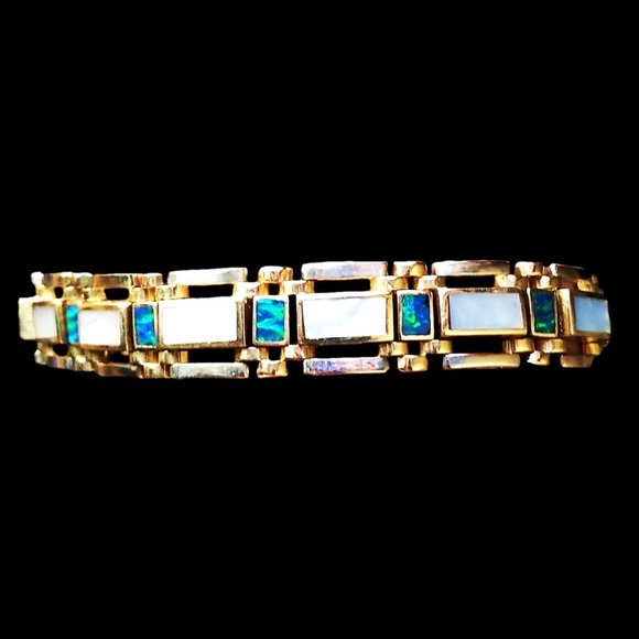 14K Gold Bracelet Ammolite and Mother of Pearl - Picture 4 of 9